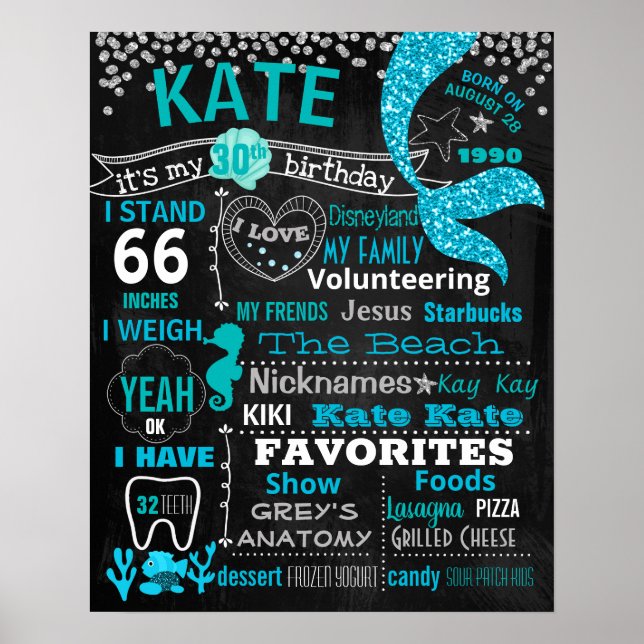 Mermaid Adult Birthday chalkboard sign (Front)