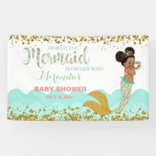 Mermaid African American Girl Coral Mint Gold Banner