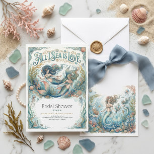 Mermaid All I sea is love Bridal Shower Vintage  Invitation