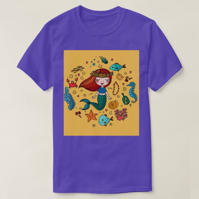 MERMAID AMIDST SHELLS AND SEALIFE T-Shirt (Design Front)