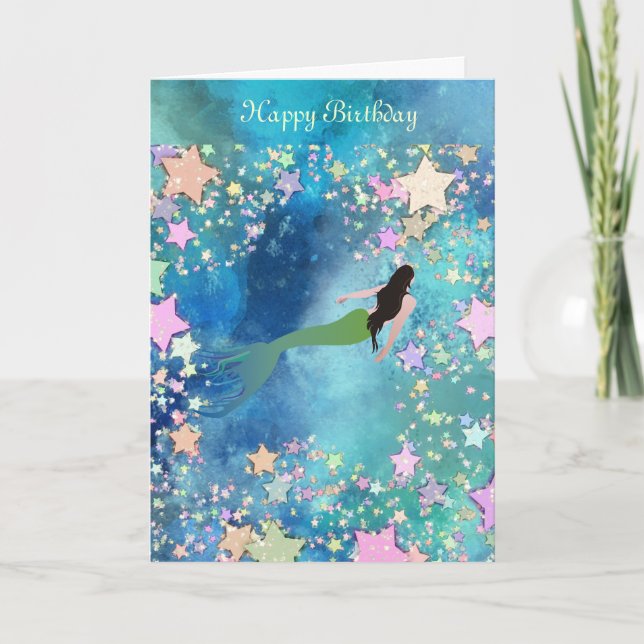 Mermaid  Among The Stars Birthday Card (Front)