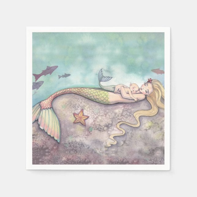 Mermaid and Baby Baby Shower Napkins (Front)