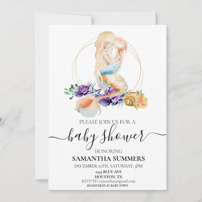 Mermaid and Baby Shower Invitation (Front)