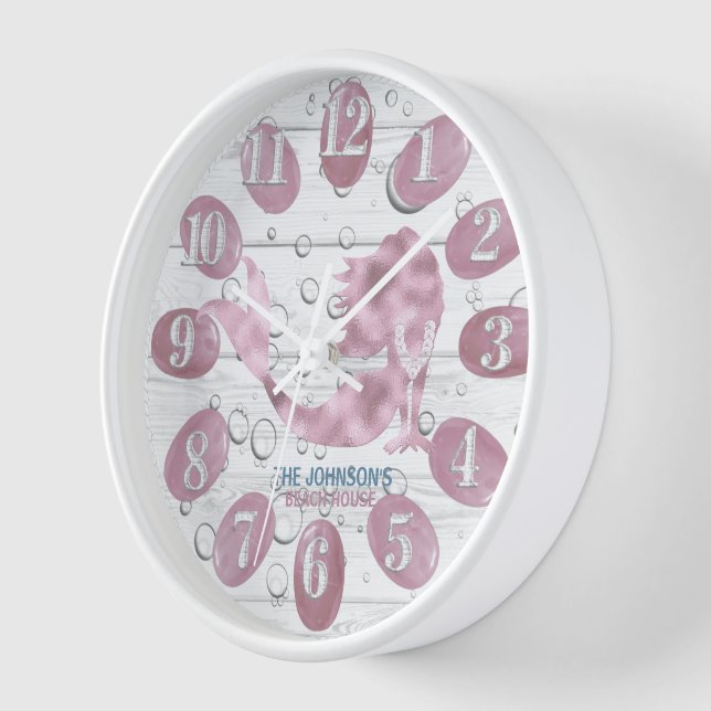 Mermaid and Beach Wood Nautical - Pink  Clock (Angle)