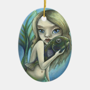 Mermaid and catfish ceramic tree decoration