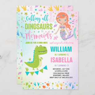 Mermaid And Dinosaur Birthday Invitation Magical