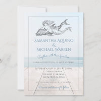 Mermaid And Dolphin Beach Wedding Invitation
