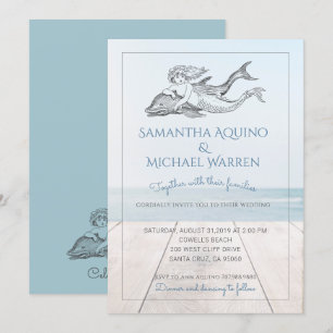 Mermaid And Dolphin Beach Wedding Invitation