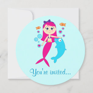 Mermaid and Dolphin Birthday Party Invitation