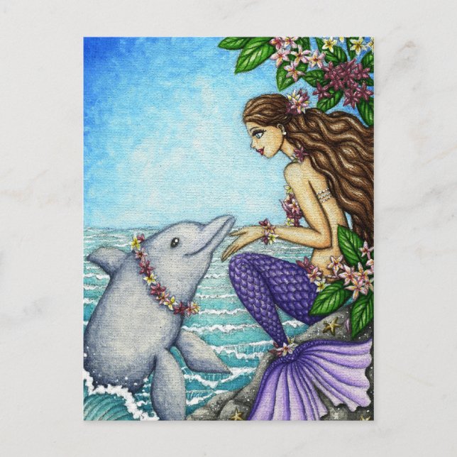 Mermaid and Dolphin Friend Postcard (Front)