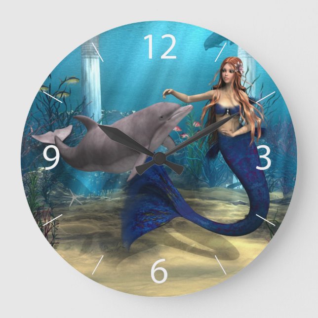 Mermaid and Dolphin Large Clock (Front)