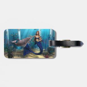 Mermaid and Dolphin Luggage Tag