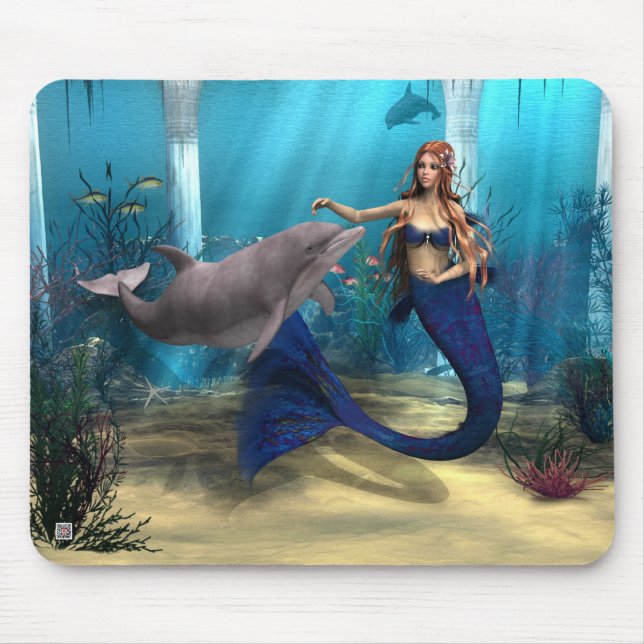 Mermaid and Dolphin Mouse Mat (Front)