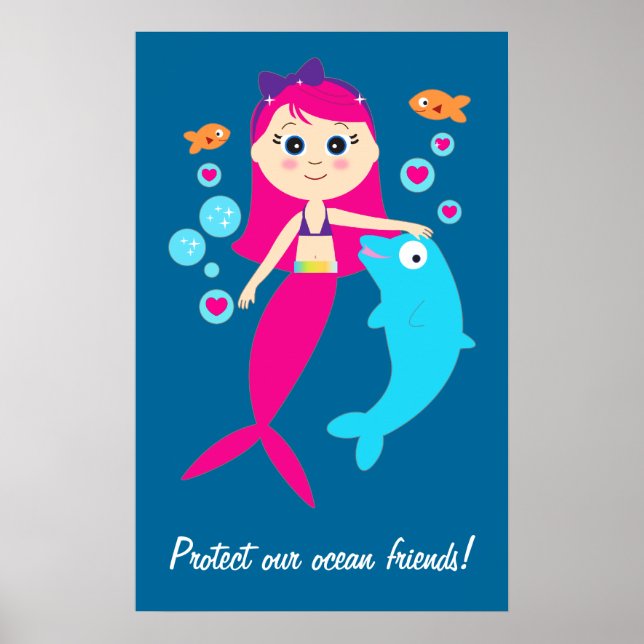 Mermaid and Dolphin: Protect our Ocean Friends! Poster (Front)