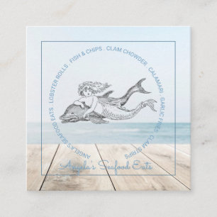 Mermaid And Dolphin Sea Food Square Business Card