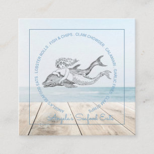 Mermaid And Dolphin Sea Food Truck Or Restaurant Square Business Card