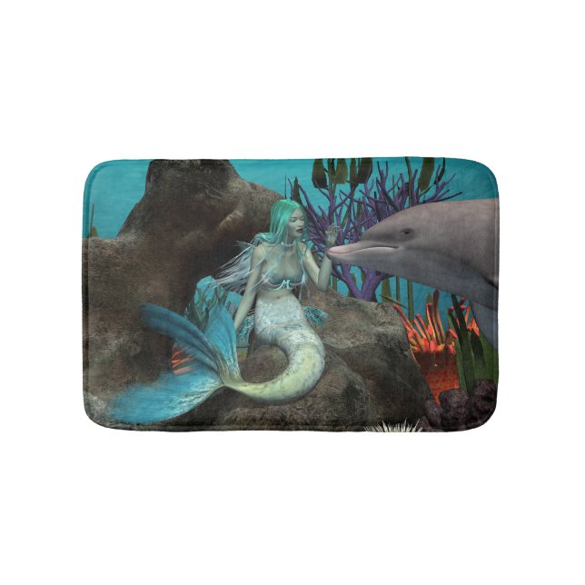 Mermaid and Dolphin Under the Sea Bath Mat (Front)