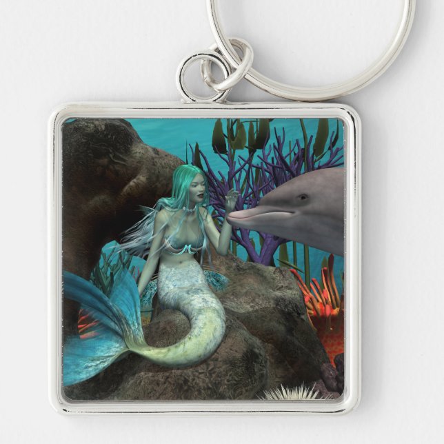 Mermaid and Dolphin Under the Sea Key Ring (Front)