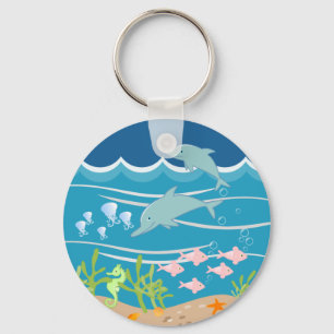 Mermaid and dolphins birthday party key ring