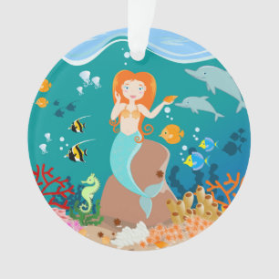 Mermaid and dolphins birthday party ornament