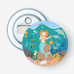 Mermaid  and dolphins under the sea birthday party bottle opener