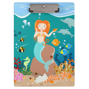 Mermaid  and dolphins under the sea birthday party clipboard