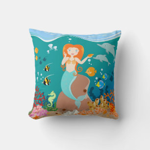 Mermaid  and dolphins under the sea birthday party cushion