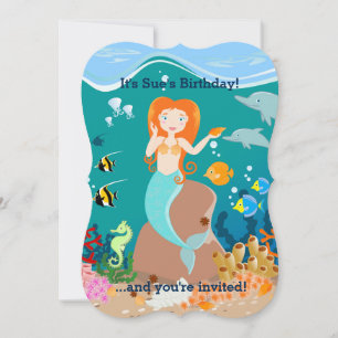 Mermaid and dolphins under the sea birthday party invitation