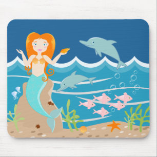 Mermaid and dolphins under the sea birthday party mouse mat