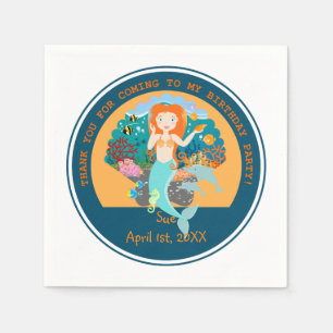 Mermaid  and dolphins under the sea birthday party napkin