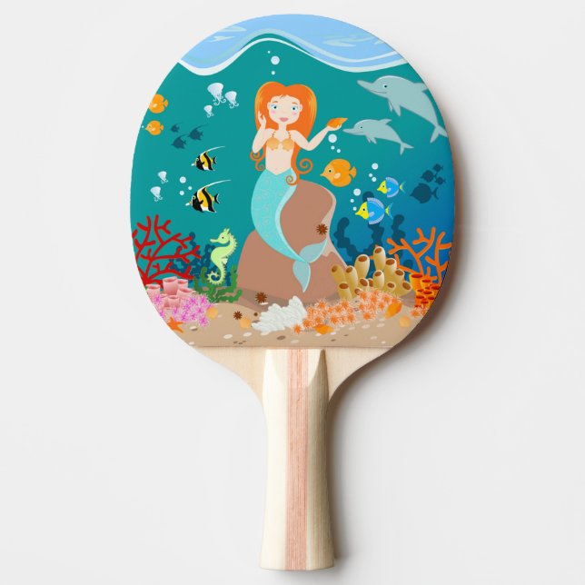 Mermaid  and dolphins under the sea birthday party ping pong paddle (Front)