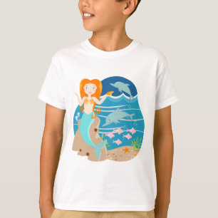 Mermaid  and dolphins under the sea birthday party T-Shirt