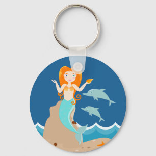 Mermaid and dolphins under the sea key ring