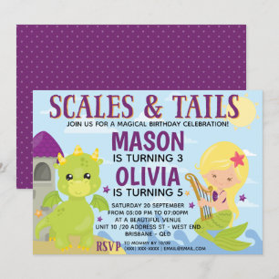 Mermaid and Dragon Birthday Invitation