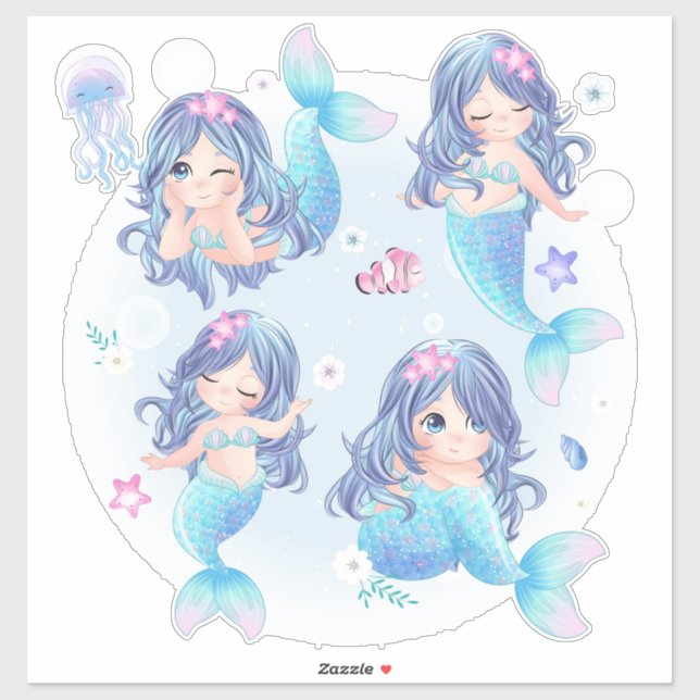 Mermaid and Fish Sticker (Sheet)