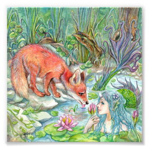 Mermaid and Fox Photo Print