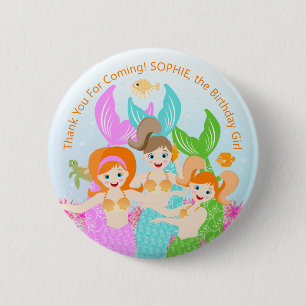 Mermaid and friends girly Birthday Party 6 Cm Round Badge