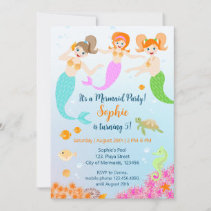 Mermaid and friends girly Birthday Party Invitation