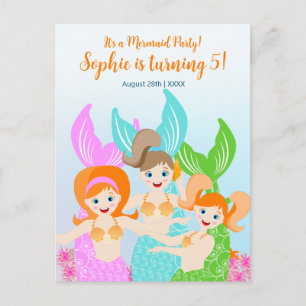 Mermaid and friends girly Birthday Party Invitation Postcard