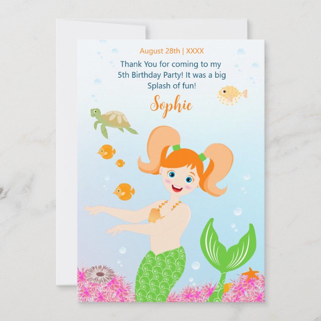 Mermaid and friends girly Birthday Party Thank You Card (Front)