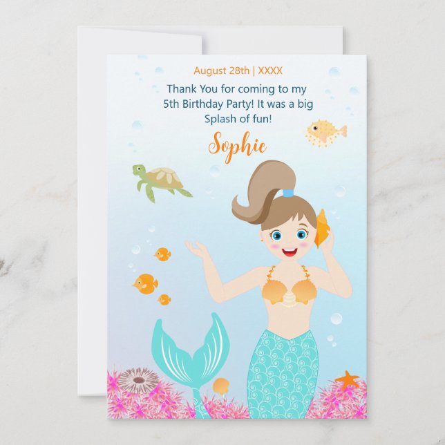 Mermaid and friends girly Birthday Party Thank You Card (Front)