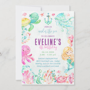 Mermaid and Friends Under the Sea Invitation