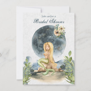 Mermaid and Full Moon Beach Bridal Shower Invitation