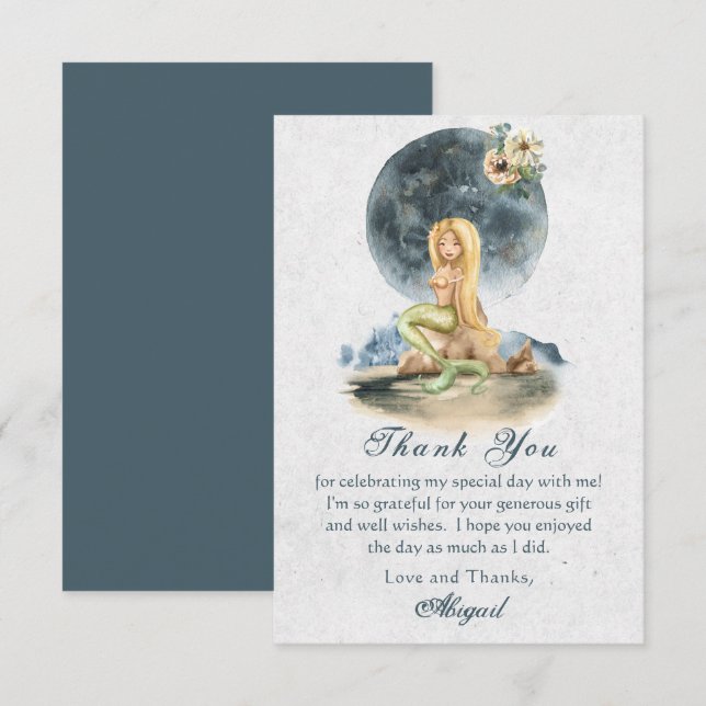 Mermaid and Full Moon Beach Bridal Shower  Thank You Card (Front/Back)