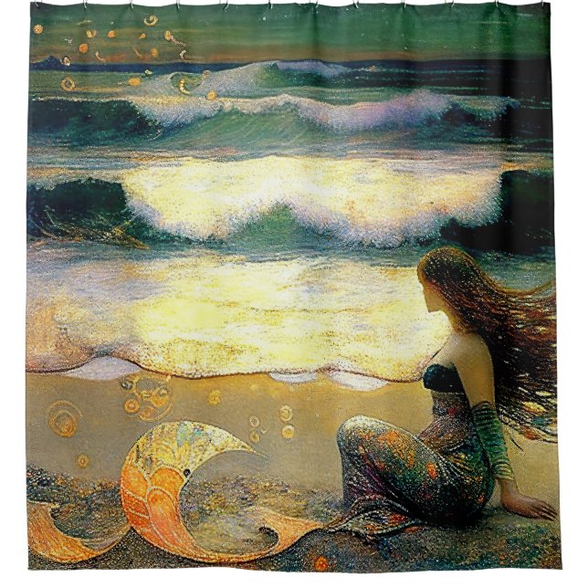 Mermaid and Golden Sea Sprites Shower Curtain (Front)