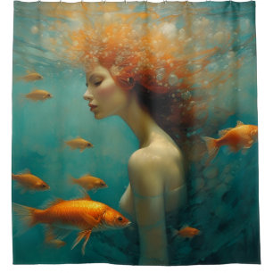 Mermaid and Goldfish Shower Curtain