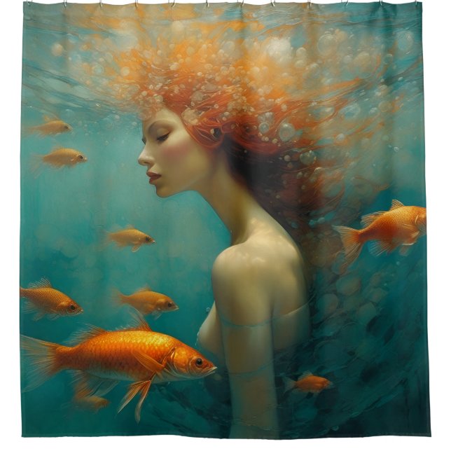 Mermaid and Goldfish Shower Curtain (Front)