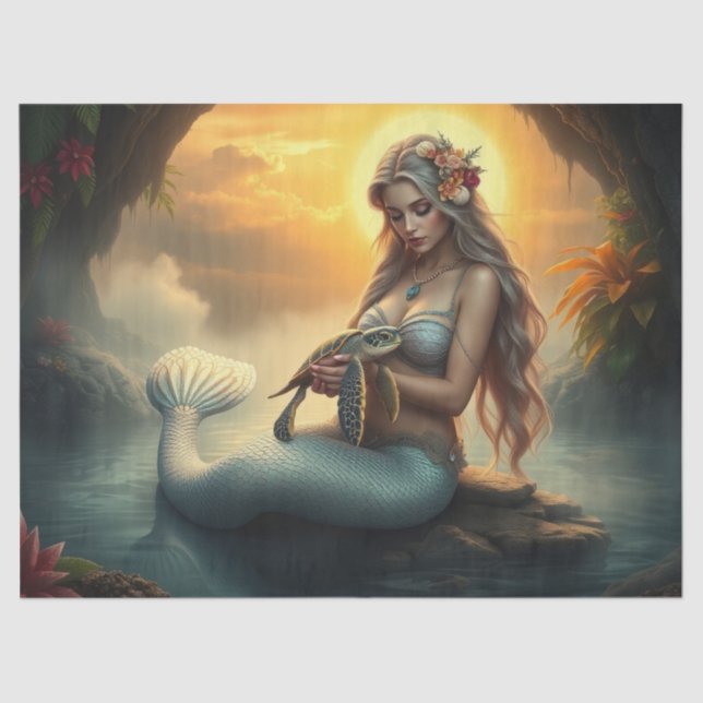 Mermaid and her turtle friend visit the grotto tissue paper (Front)