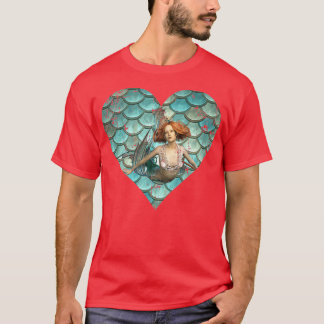 Mermaid And Mermaid Scale Heart Teal And Turquoise T-Shirt