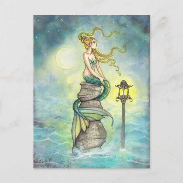 Mermaid and Moon Fantasy Art by Molly Harrison Postcard (Front)